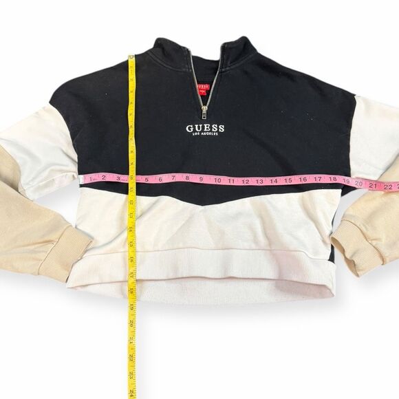 GUESS Women’s Black Cream Beige Long Sleeve Quarter Zip Sweatshirt Size Large - Picture 5 of 5